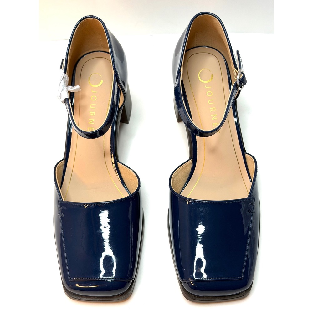 Journee Collection Women Evangeline Block Heel Square Toe Pumps Navy sir 7M NWT - Picture 3 of 11